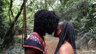 After Romantic Stroll In The Jungle Black Lesbians Snack On African Pussy