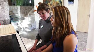 Lesbian and her teacher with big natural tits strip their - 4 image