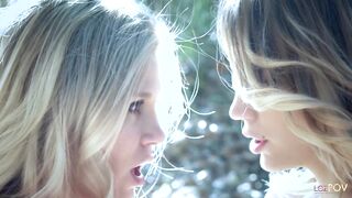 Lesbo blondes strip each other off in the woods before - 15 image