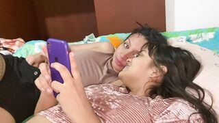 while we are checking the cell phone lying with my stepsister I ask her if she has been with a woman and so I teach her - 2 image