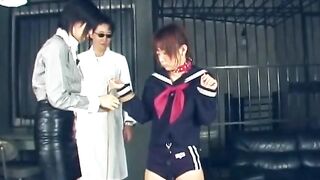 The two lesbian japanese guards bring a poor innocent girl from sex shop to the dungeon of their sado master. - 11 image