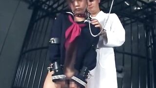 The two lesbian japanese guards bring a poor innocent girl from sex shop to the dungeon of their sado master. - 9 image