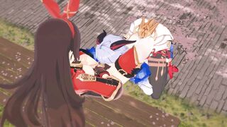 Genshin Impact Hentai 3D Futanari - Amber x Futa Ganyu - 2 image