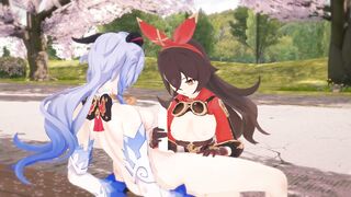 Genshin Impact Hentai 3D Futanari - Amber x Futa Ganyu - 5 image