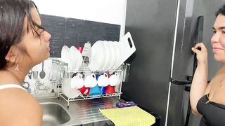 My stepmom fucks my small pussy in the kitchen while she washes the slab - 2 image
