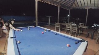 Sexy and naughty Latina lesbians with sex toys eating their pussies on the pool table- Spanish Porn - 5 image