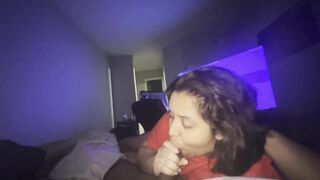 LATINA WIFE GIVES BOYFRIEND A BLOWJOB BEFORE THE SUPERBOWL ON MADDEN 23 - 14 image