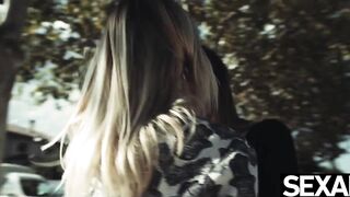 Sexy lesbians grab each other's big natural tits and wet pussies - 3 image