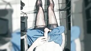 Cosplay black stockings masturbation