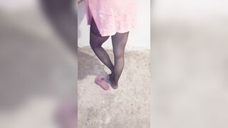 Turkish woman in pink dress leg nylon stockings - 5 image