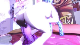 horny teen pounding hard ALL her holes in bedroom using huge dildo, anal plug and bbc to stretch her mouth - 6 image