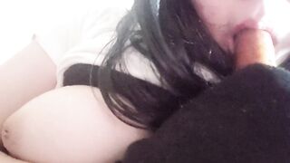 Asian Chinese lesbian teen girl masturbate suck big didlo cock