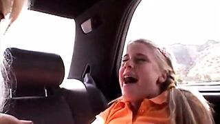 Little Summer fingered in the back of car in public