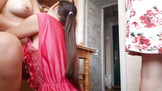 While the housekeeper was preparing breakfast, my girlfriend made me cunnilingus in the kitchen - Lesbian Illusion Girls - 2 image