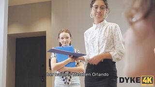 DYKE4K. Beautiful office workers use dildo and pussy licking for a lunch break