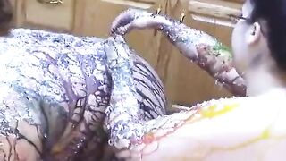 Fat and BBW latinas use creams on their bodies in the kitchen - 14 image