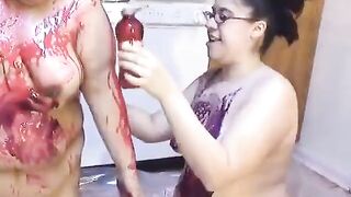 Fat and BBW latinas use creams on their bodies in the kitchen - 4 image