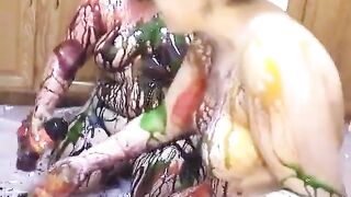 Fat and BBW latinas use creams on their bodies in the kitchen - 8 image