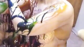 Fat and BBW latinas use creams on their bodies in the kitchen - 9 image