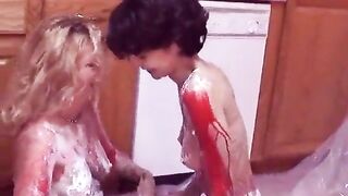 Girls get hot for each other and paint each other's nice tits on kitchen floor - 11 image