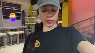 Cute waitress can't take it anymore and jerks off in the bathroom at work - I get creampie - 1 image