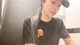 Cute waitress can't take it anymore and jerks off in the bathroom at work - I get creampie - 15 image