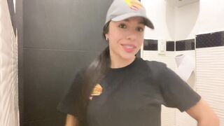 Cute waitress can't take it anymore and jerks off in the bathroom at work - I get creampie - 4 image