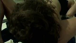 Horny brunettes in the yard eat each other out