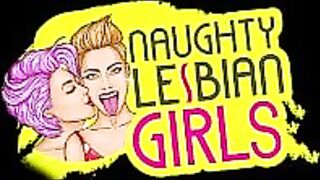 They get sentimental and start kissing on the couch and caress each others small tits - 14 image