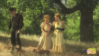 Blondes in the wild west in an open field get naked and have lesbian sex - 3 image