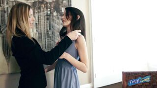 Brunette teen get seduced by her older lesbian boss to have dirty fun in the office - 2 image