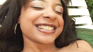 Two tattooed ebony babes fuck with a black strap on and a big double ended dildo - 12 image