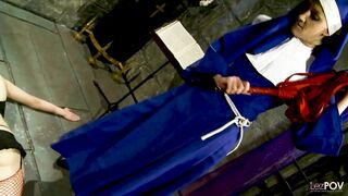 Naughty nun loves playing with her blonde sex slave and having her shaved pussy eaten - 2 image