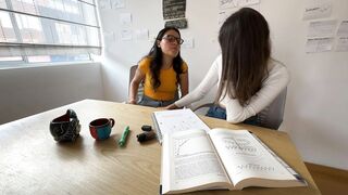 My lesbian neighbor is a teacher and she is going to help me solve my homework - 5 image