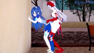 Tsubasa Kazanari and Maria Cadenzavna Eve and Chris Yukine intense lesbian play and futanari sex. - Symphogear Hentai - 11 image