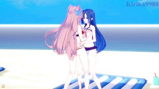 Tsubasa Kazanari and Maria Cadenzavna Eve and Chris Yukine intense lesbian play and futanari sex. - Symphogear Hentai - 2 image