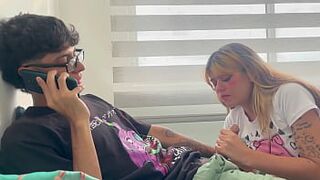 I give my little stepsister the best fuck of my life while I'm on the phone with my girlfriend. - 1 image