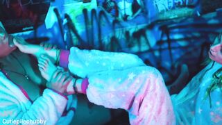 BBW Ebomy Lesbian feet worship on pettie tattoed girlfriend - 12 image