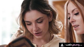 Petite Blonde Demi Hawks & Redhead Bestie Explicit Kait Try Lesbian Sex During Study Session - 2 image