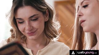 Petite Blonde Demi Hawks & Redhead Bestie Explicit Kait Try Lesbian Sex During Study Session - 3 image