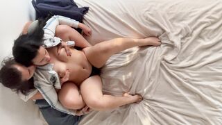 Hot lesbians grope each other in bed at sunset - 14 image