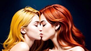 Cute sex-hungry lesbians engage in a heated kiss of passionate lust (Over 18) (3D) (AI-generated) - 10 image