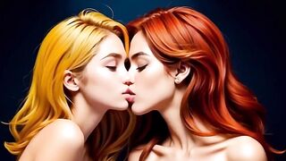 Cute sex-hungry lesbians engage in a heated kiss of passionate lust (Over 18) (3D) (AI-generated) - 11 image