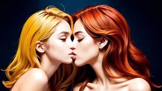 Cute sex-hungry lesbians engage in a heated kiss of passionate lust (Over 18) (3D) (AI-generated) - 12 image