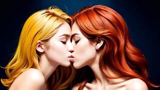 Cute sex-hungry lesbians engage in a heated kiss of passionate lust (Over 18) (3D) (AI-generated) - 14 image
