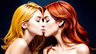 Cute sex-hungry lesbians engage in a heated kiss of passionate lust (Over 18) (3D) (AI-generated) - 4 image