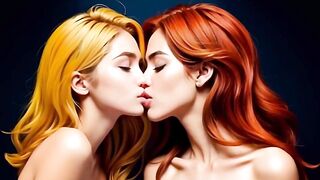 Cute sex-hungry lesbians engage in a heated kiss of passionate lust (Over 18) (3D) (AI-generated) - 7 image