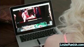 Alison & Piper get punished by a mean lesbian with dildos in this hardcore clip