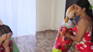 Stepmom and stepdaughter get naughty with hot homemade lesbian sex on Christmas - 1 image