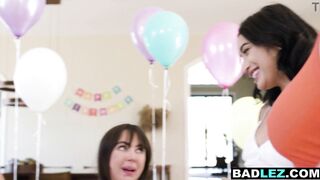 Birthday treat: MILF gangbanged with strapons by besties and their toy play